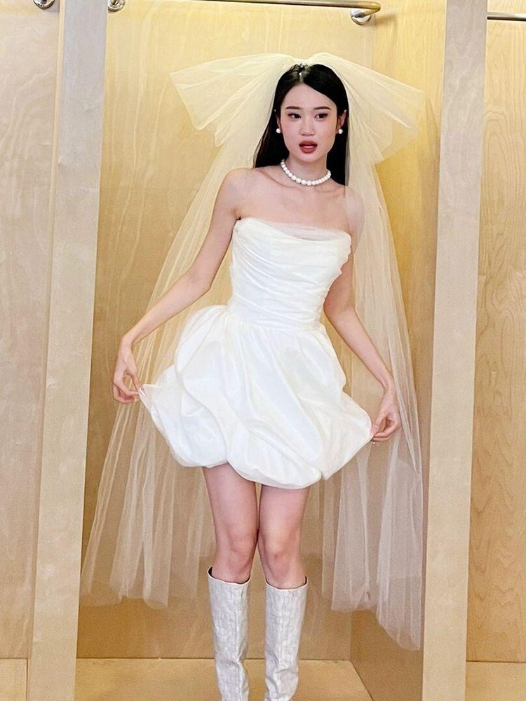 미니웨딩드레스 웨딩촬영캐주얼 탑드레스 벌룬 결혼식2부 - 상세 이미지 5