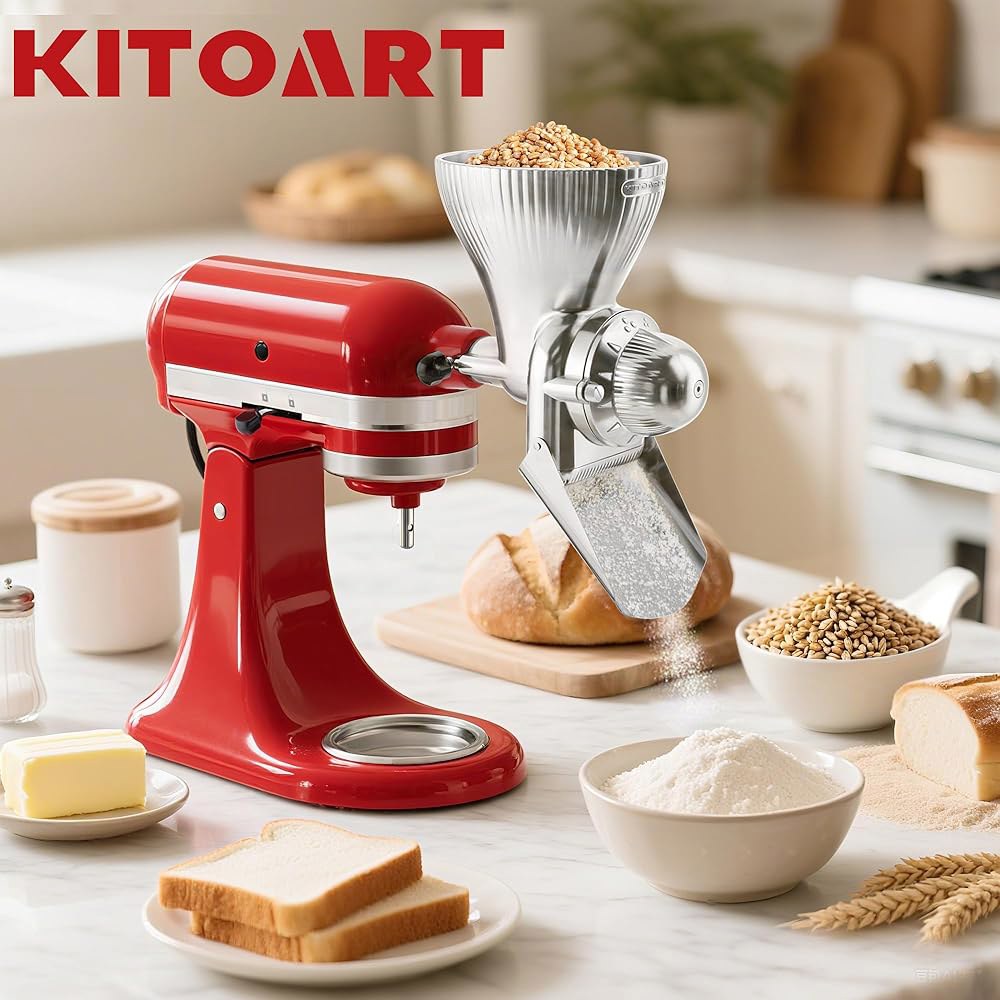 KitchenAid 스탠드 믹서용 그레인 밀 메밀, 그라인드 레벨 밀, 분쇄하는 밀가루 분쇄기, - 곡물을 기장 기타 부착물, 옥수수, 업그레이드 데 및 적합 12가지 귀리, 새로 - 상세 이미지 2