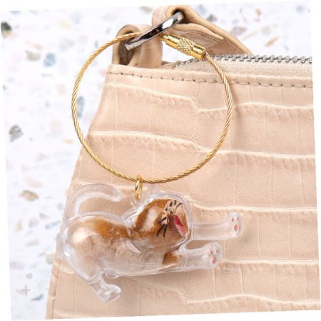 반려동물 추억 보관함 키홀더 투명 캡슐형 하품 고양이 피규어 열쇠고리 가방 장식