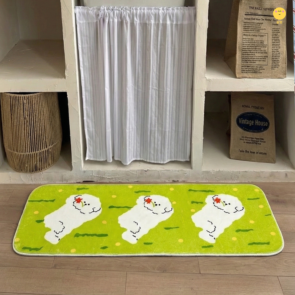 달떵 귀여운 플라워 퍼피 가든 강아지 침대 침실 아기방 긴 러그 그린, 120x40cm