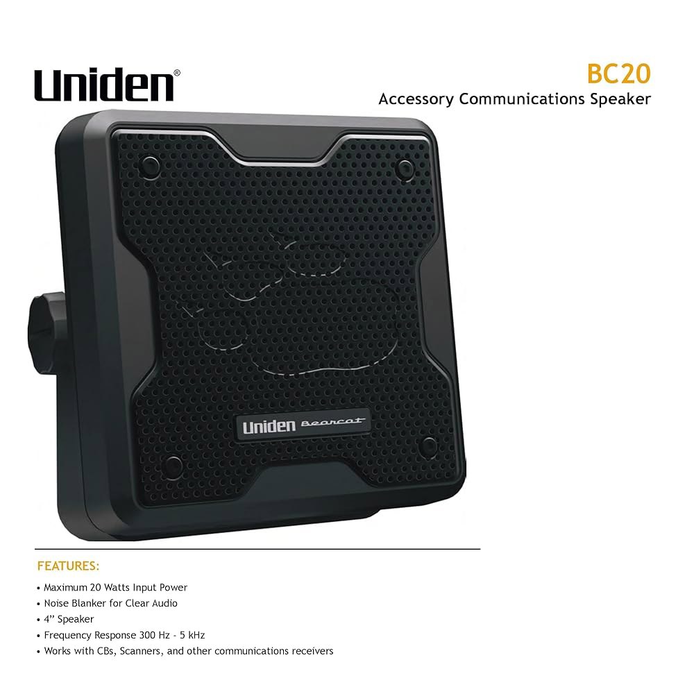 Uniden (BC20) Bearcat 20와트 외부 내구성이 기타 디자인, 수신기를 증폭하는 및 라디오 적합, 데 통신 스피커 스캐너, 블랙 견고한 CB 뛰어난 Standard - 상세 이미지 2