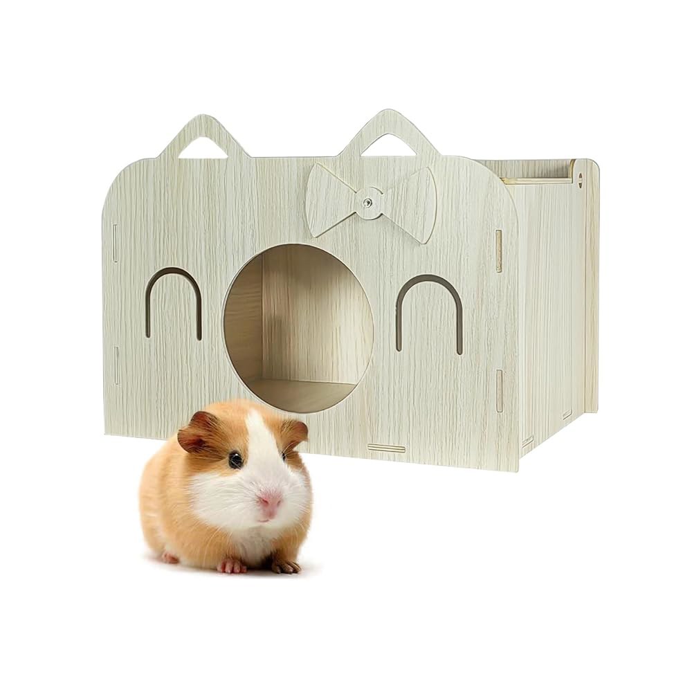 Sirvarni 기니피그 친칠라 은신처 실내 고양이 집 서식지 케이지 액세서리 나무 가죽 자연 오두막 햄스터 다람쥐 작은 토끼 쥐 마우스 및 기타 동물 - 상품 이미지