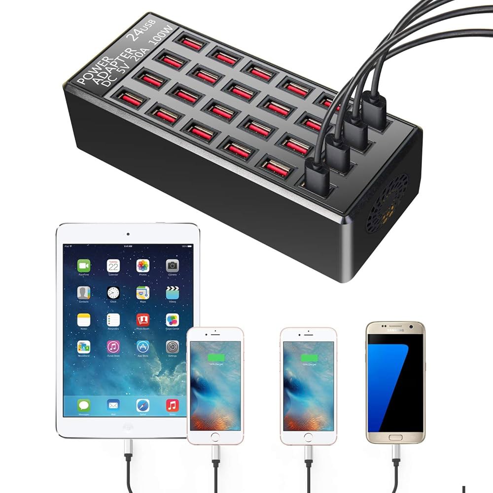100w 24(20A) 포트, USB 고속 충전 스테이션, 여행용 데스크탑 충전기, 스마트폰, 테이블 및 기타 장치와 호환되는 멀티 포트 스테이션 오거나이저 20-port - 상세 이미지 2