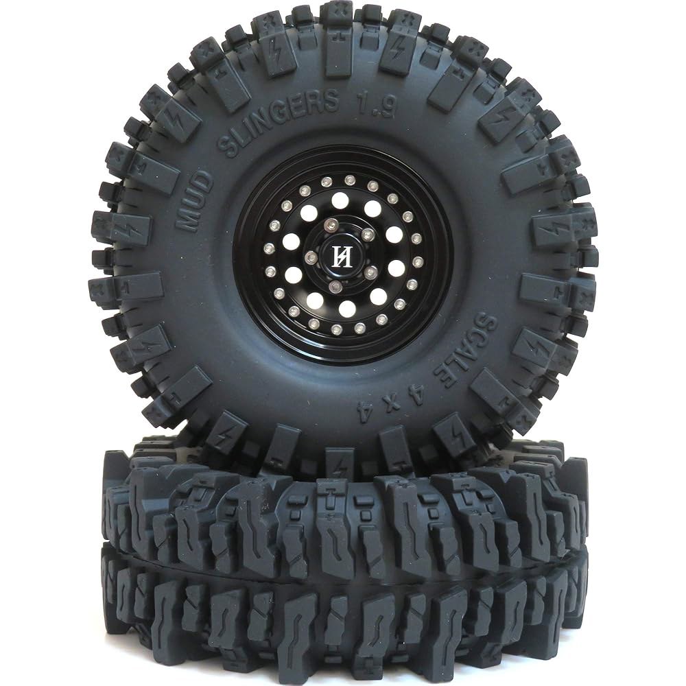 HOBBYSOUL RC 1.9 머드 슬링거 소프트 스티키 1/10 림 120mm 휠 트레일용, 메탈 헤비 블랙 TRX-4 기타 4.72인치 및 SCX10 크롤러 Axial 비즈록 - 상세 이미지 2