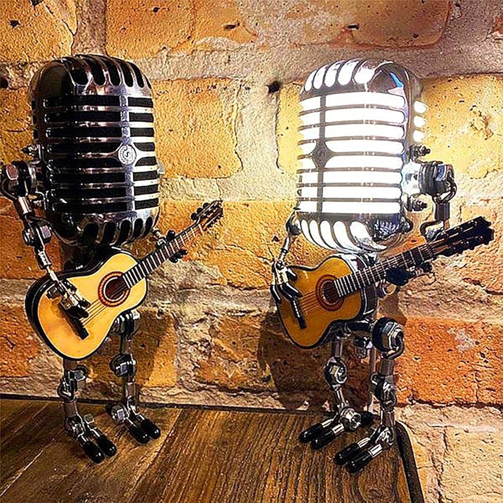 빈티지 마이크 기타 램프, 음악 애호가 및 플레이어를 위한 멋진 선물, USB 플러그 인 전원, 가정, 바, 사무실용 레트로 장식 - 상세 이미지 3