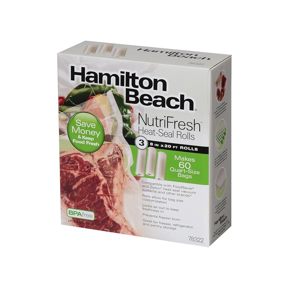 Hamilton Beach NutriFresh, FoodSaver 및 롤 밀봉기, 6.1m(8인치 밀봉 (3팩) 진공 20피트) 시스템용 열 20.3cm x 기타 (78322) - 상품 이미지