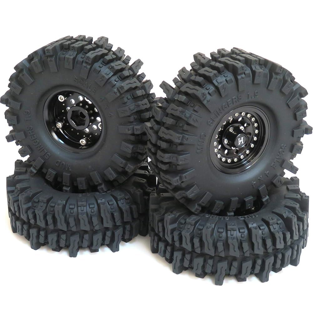 HOBBYSOUL RC 1.9 머드 슬링거 소프트 스티키 1/10 림 120mm 휠 트레일용, 메탈 헤비 블랙 TRX-4 기타 4.72인치 및 SCX10 크롤러 Axial 비즈록 - 상세 이미지 3