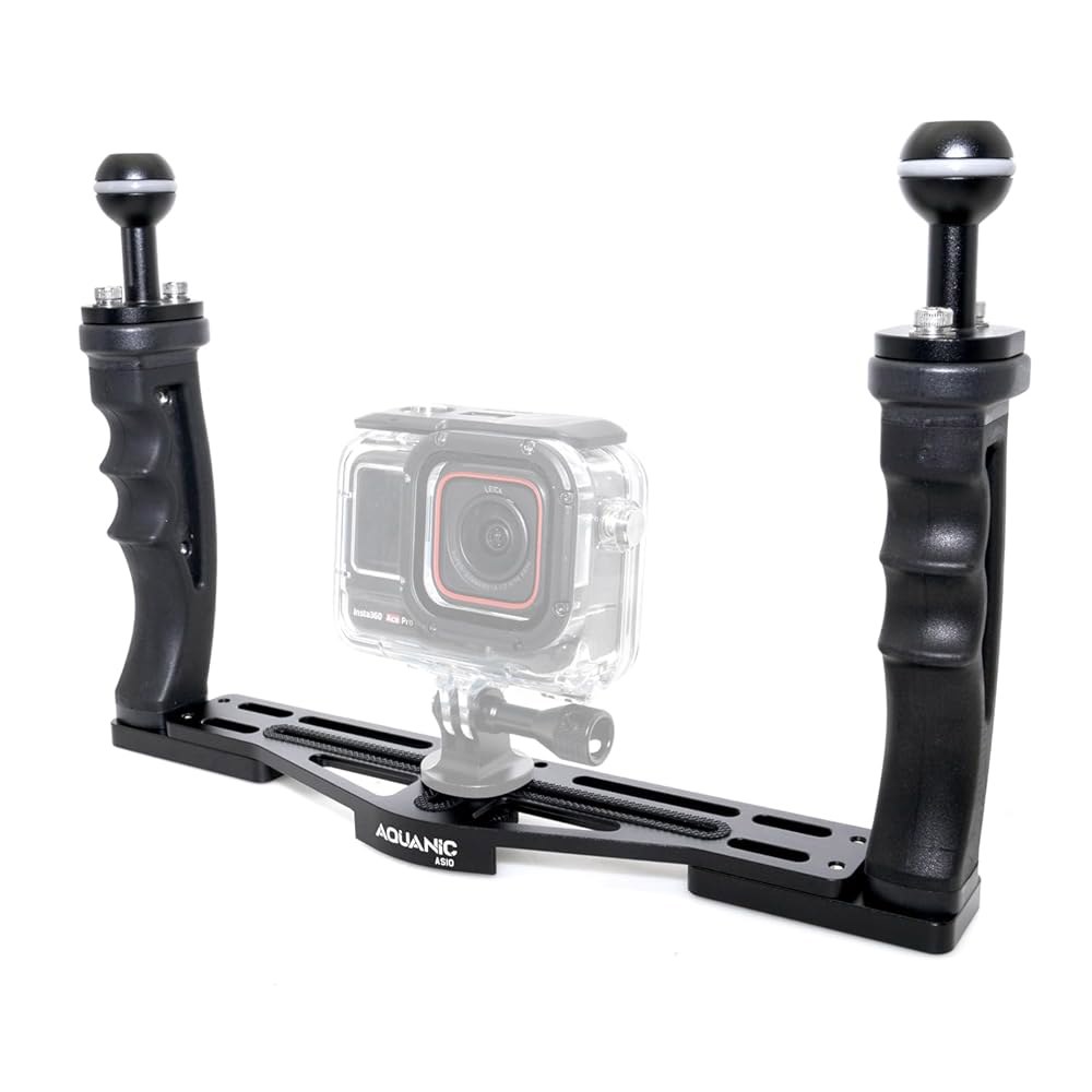 AQUANIC AS10 수중 카메라 트레이 TG-5/6, 스태빌라이저 휴대용 및 Gopro RX100 카메라용 다이빙 브래킷, 알루미늄 핸들 액션 그립 기타 V 하우징용, (블랙) - 상품 이미지