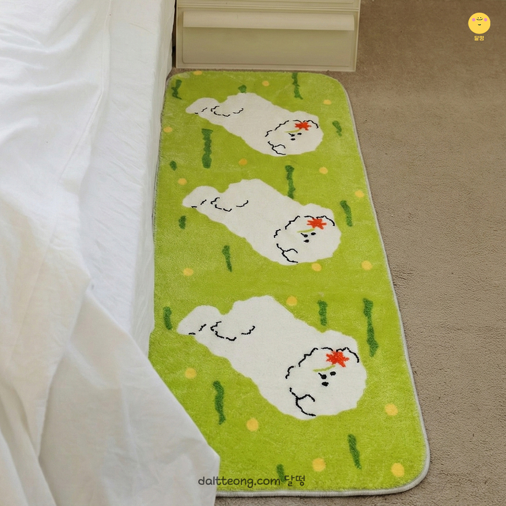 달떵 귀여운 플라워 퍼피 가든 강아지 침대 침실 아기방 긴 러그 그린, 120x40cm