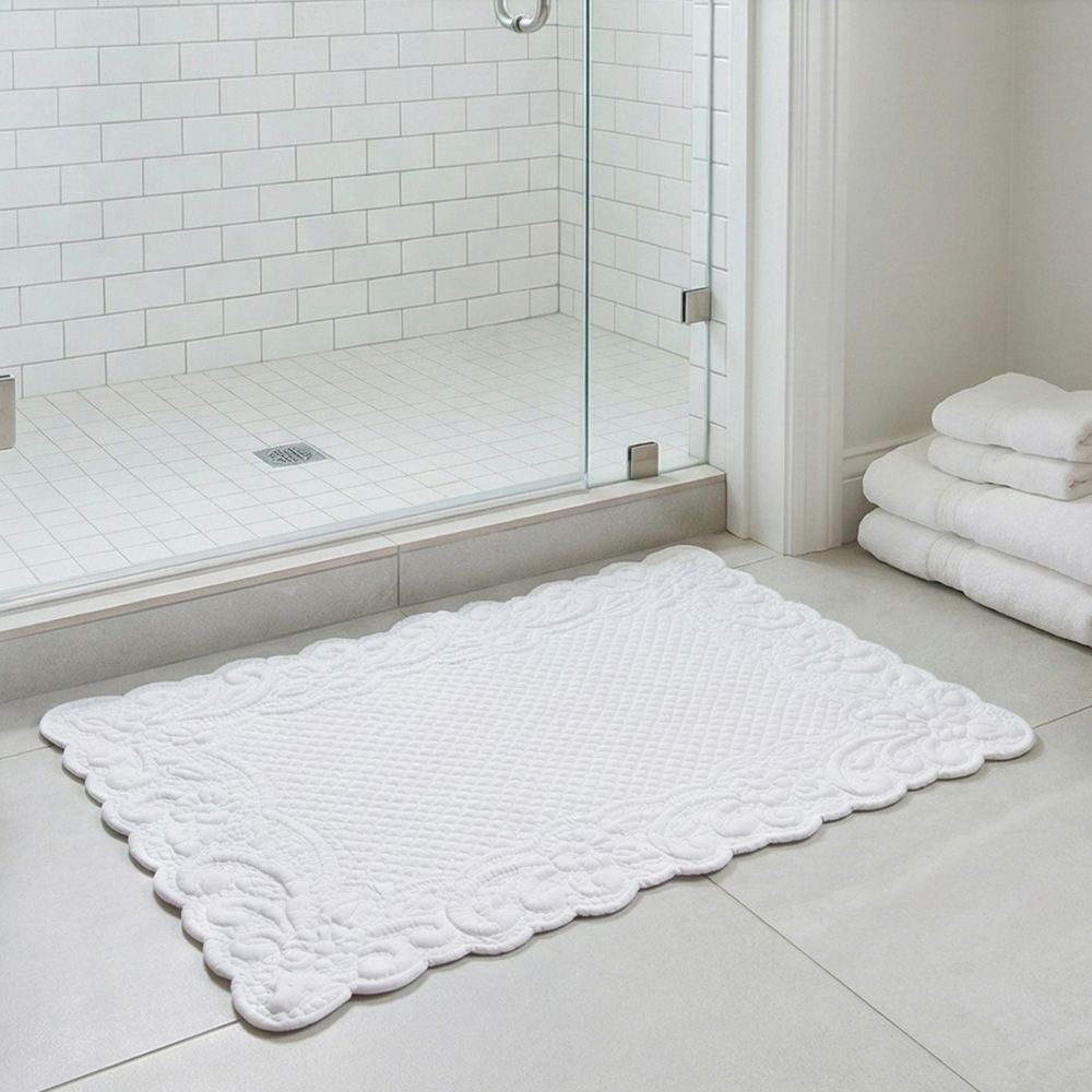 프렌치 플로랄 누빔 순면 발매트 욕실매트 그레이, 64x47cm