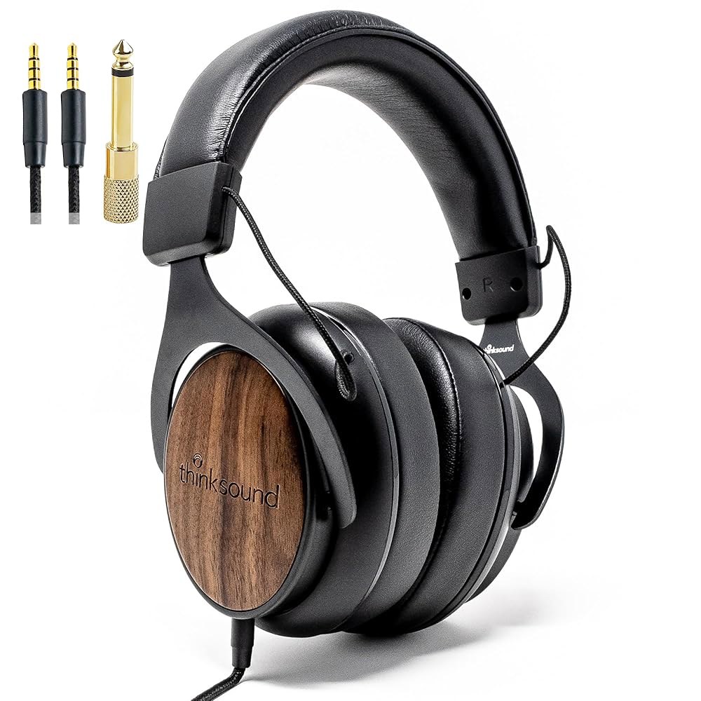 thinksound ov21- 유선 헤드폰 - 오버 이어 클로즈드 백 프로 스튜디오 모니터, 마이크 포함, 전문가 등급, 비평가들의 찬사, 녹음, DJ, 기타, 음악, 팟캐스트용 - 상품 이미지