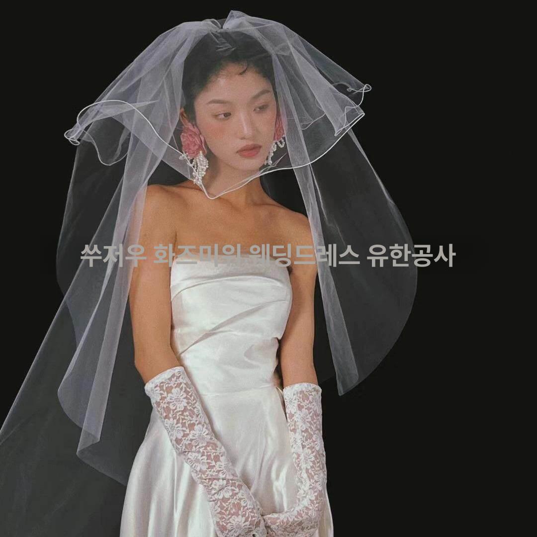 리본베일 화이트 베일 면사포 셀프웨딩소품 - 상세 이미지 3