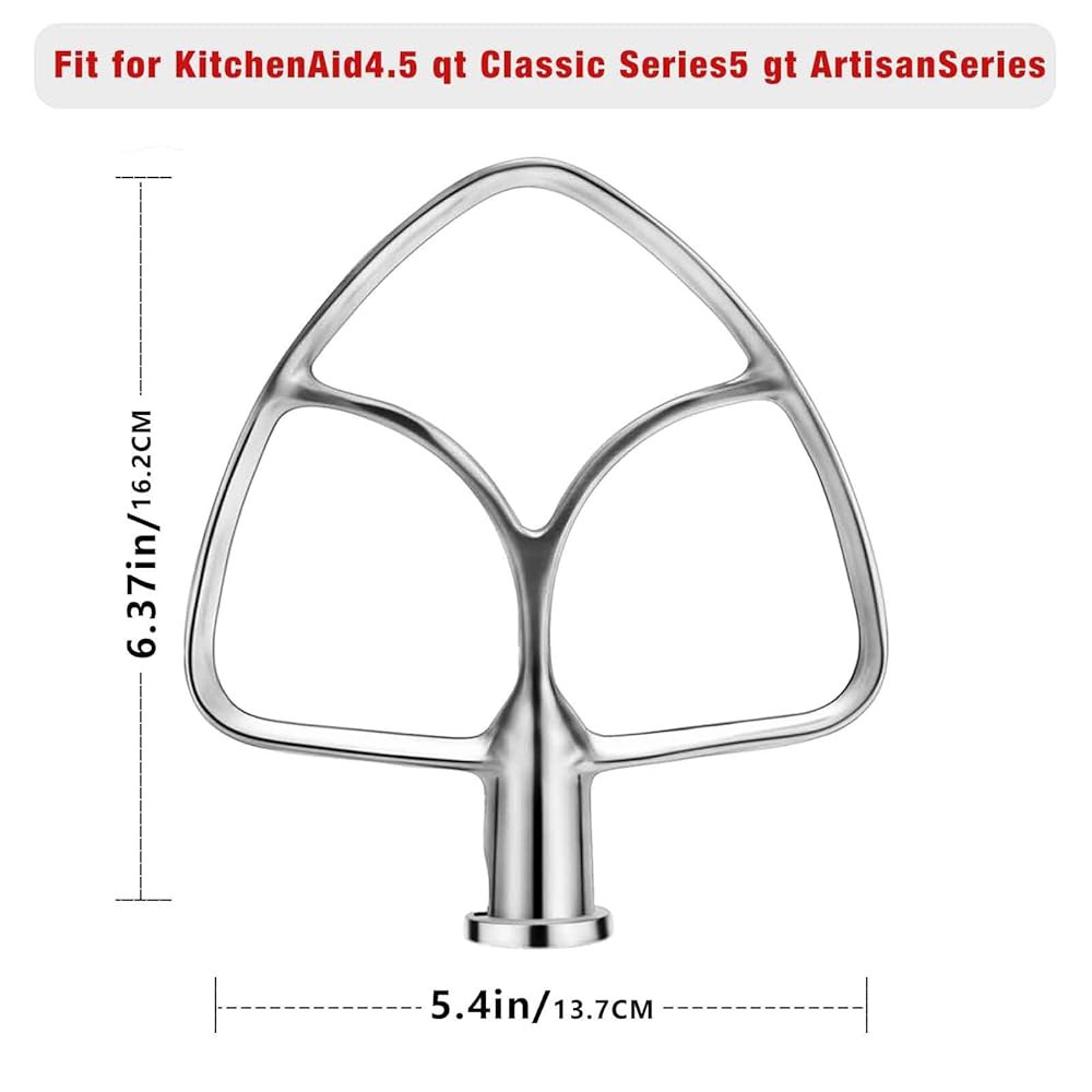 KitchenAid 스탠드 믹서용 4.5-5QT 스테인리스 스틸 플랫 비터, 주방 보조 패들 부착 액세서리/코팅 없음/식기 세척기 사용 가능, K45 KN15E1X KSM75 및 - 상세 이미지 2