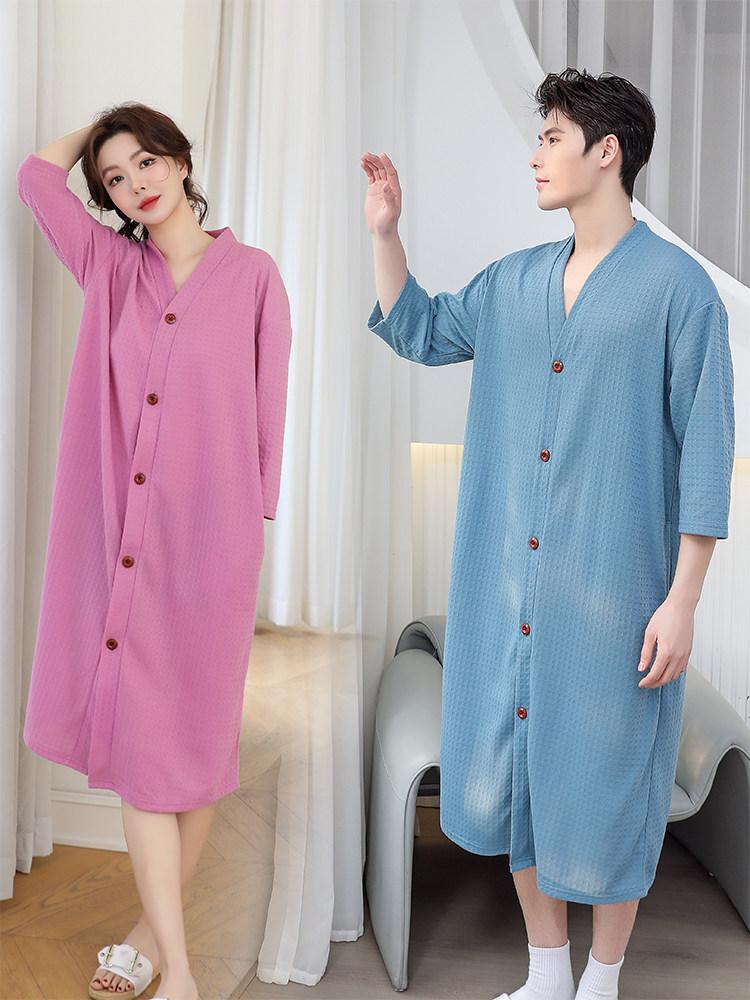 남자 원피스 봄 여름 잠옷 남성 모달 수면 롱 가운 남성용 코튼 루즈핏 - 상세 이미지 2