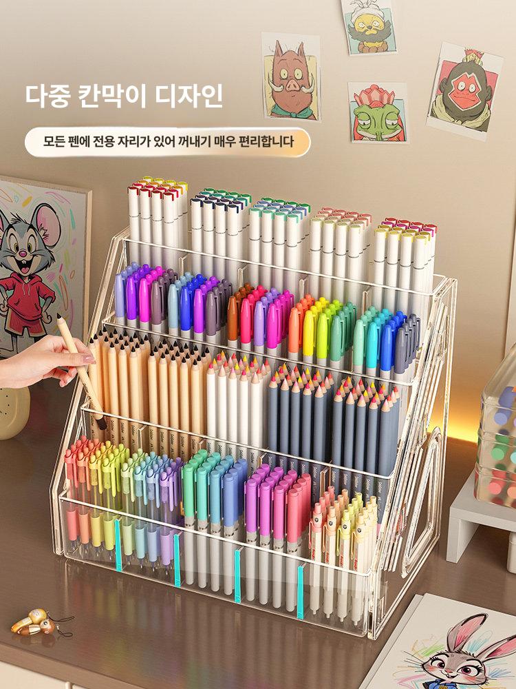 아크릴 펜 정리대 탁상 펜홀더 계단식 필기구 매장 진열대 - 상세 이미지 3
