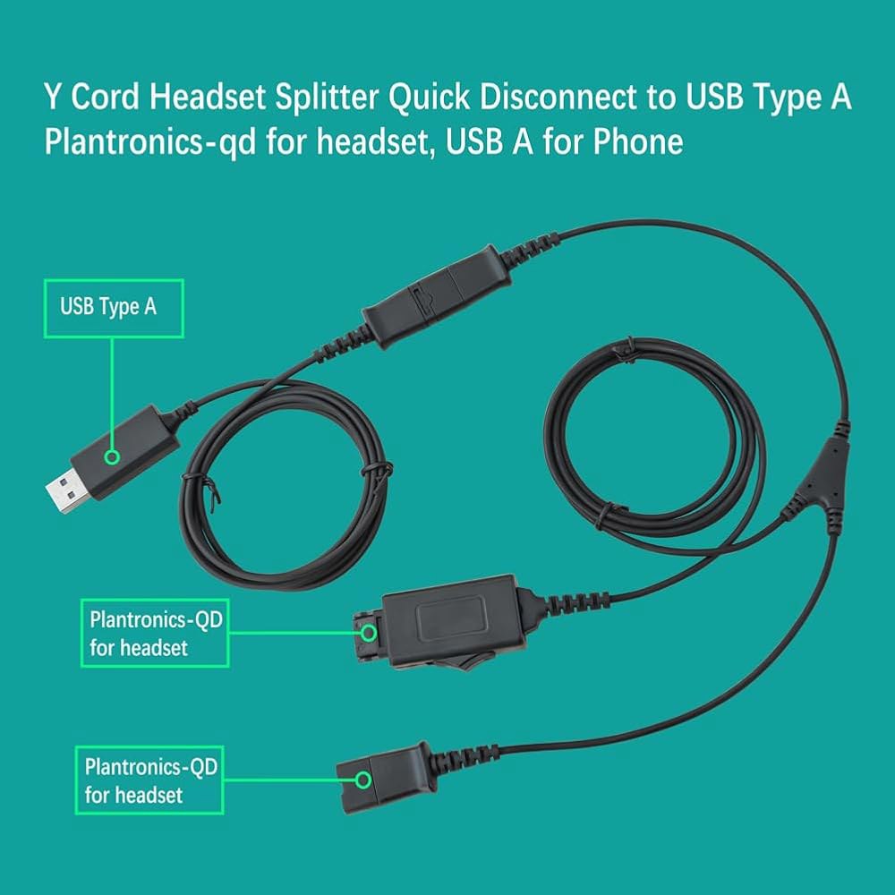 daily headset Y-스플리터 어댑터 Y-트레이닝 A Plantronics 2.4m(8피트) QD, 플러그 포함, 스위치 엔드 타입 USB 기타 마이크 케이블, - 상세 이미지 2