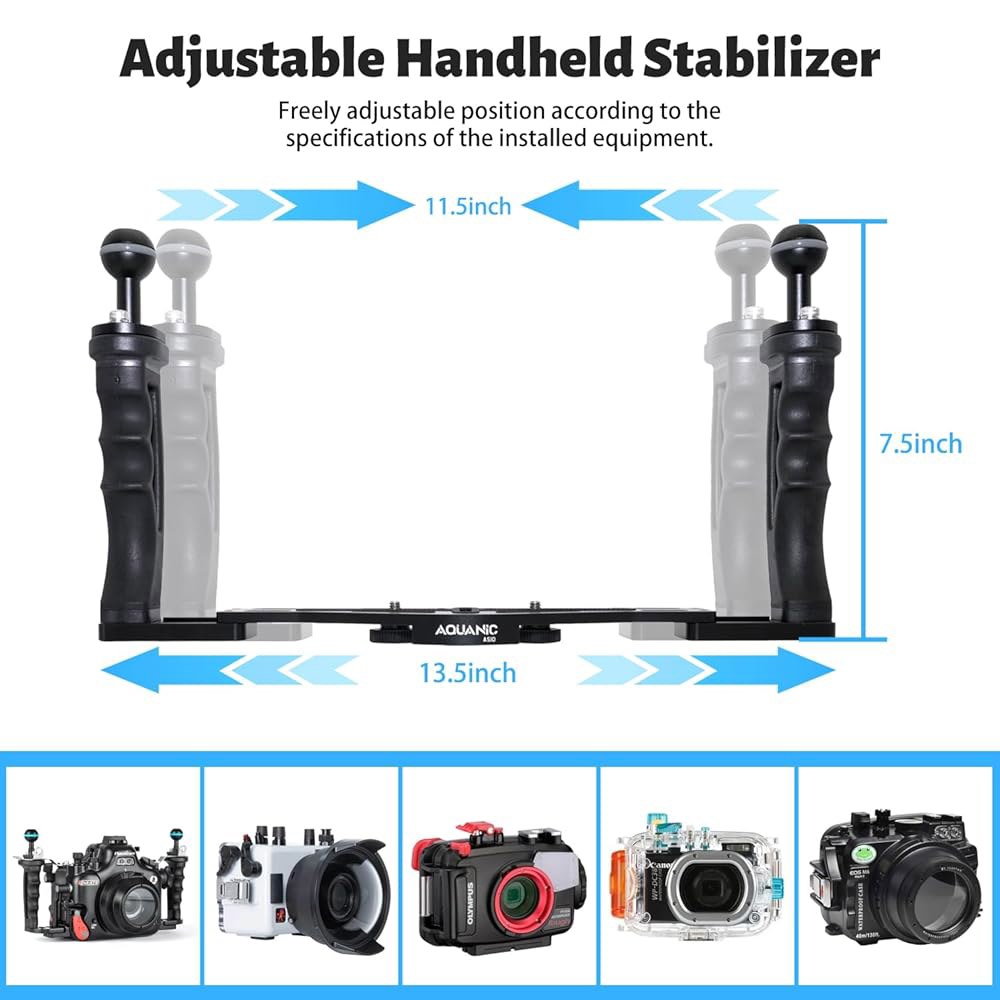 AQUANIC AS10 수중 카메라 트레이 TG-5/6, 스태빌라이저 휴대용 및 Gopro RX100 카메라용 다이빙 브래킷, 알루미늄 핸들 액션 그립 기타 V 하우징용, (블랙) - 상세 이미지 2