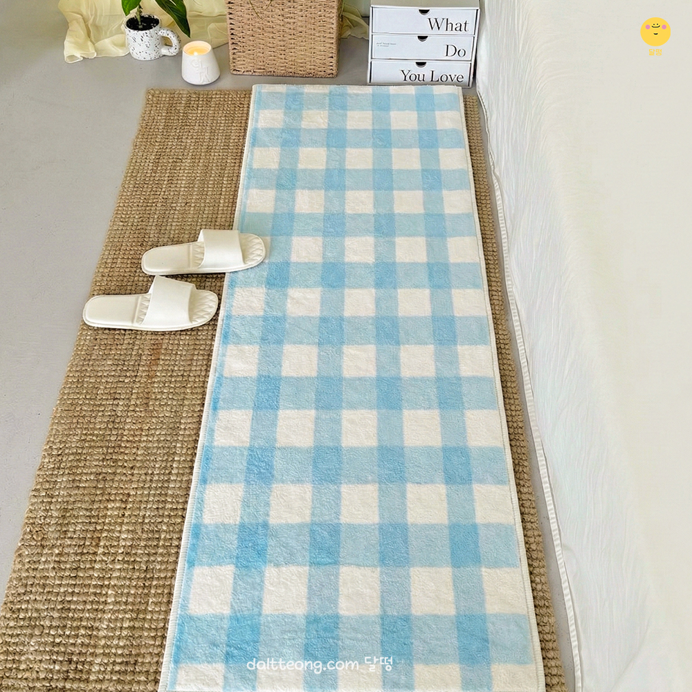 달떵 귀여운 파스텔체크 침대 침실 아기방 긴 러그 카페트 주방 매트 블루, 150x50cm