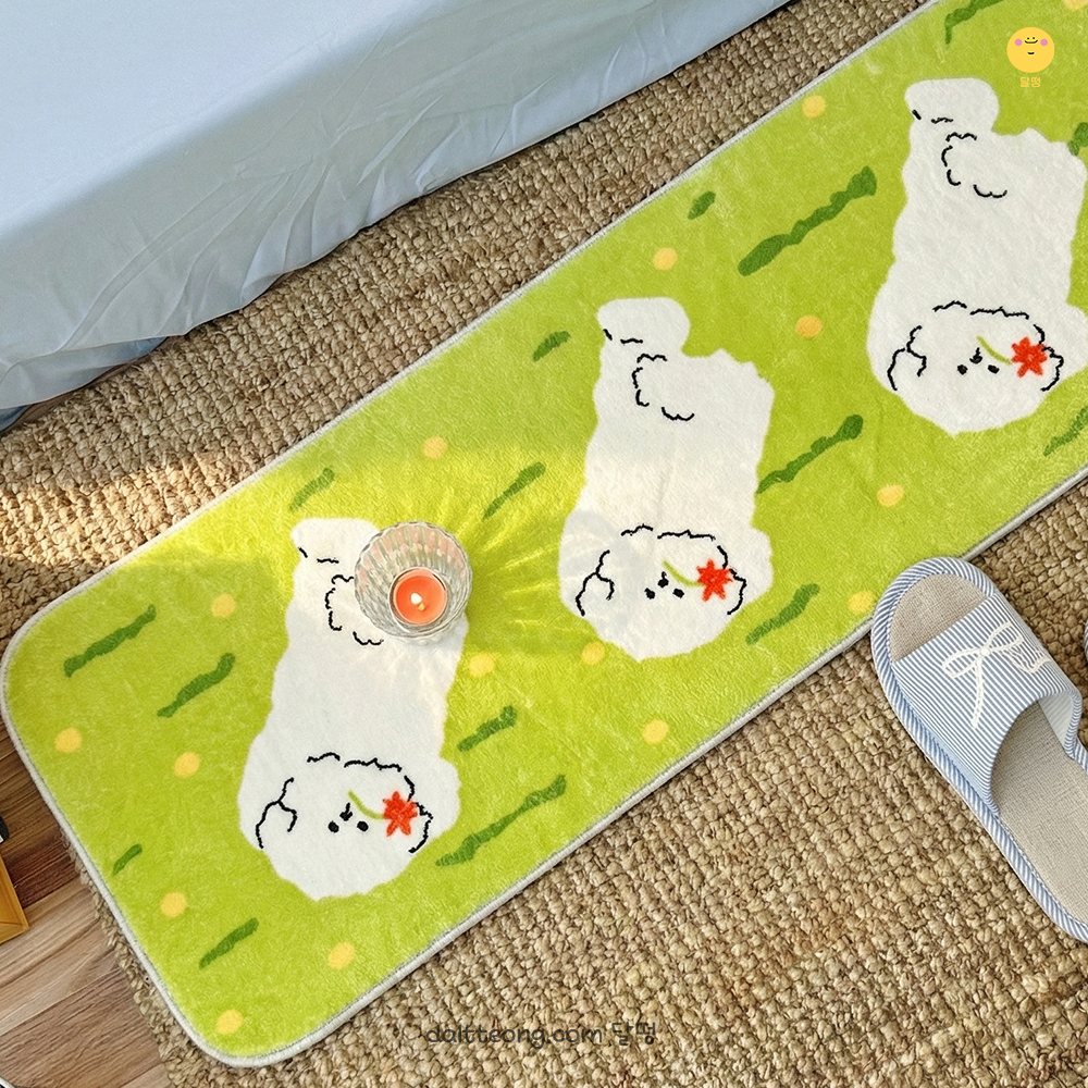 달떵 귀여운 플라워 퍼피 가든 강아지 침대 침실 아기방 긴 러그 그린, 120x40cm