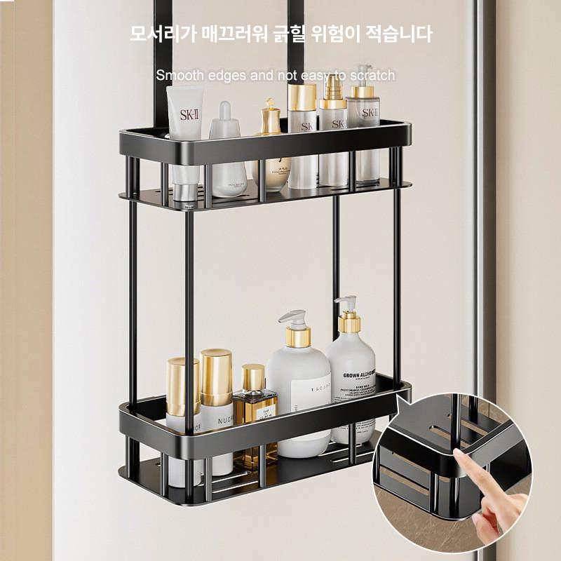 걸이형 수납함 벽걸이 세면도구 정리 수건 걸이 바구니 클래식블랙 이중층 - 상세 이미지 4