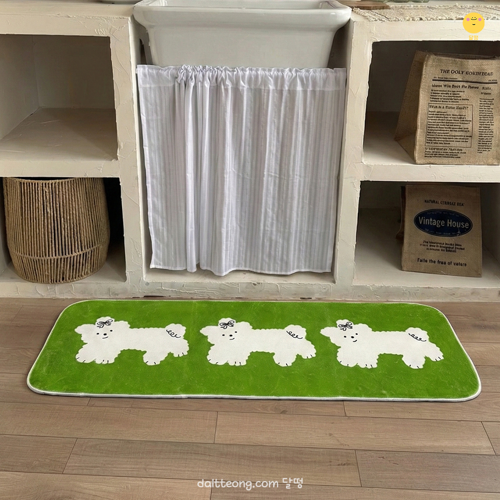 달떵 귀여운 데이워크 퍼피 강아지 침대 침실 아기방 긴 러그 그린, 120x40cm