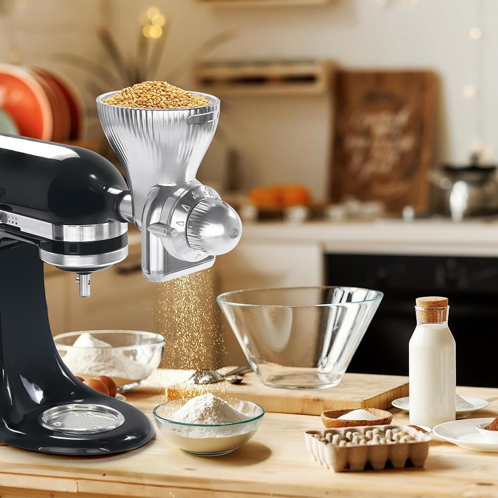 GLINK KitchenAid 스탠드 믹서용 올 메탈 그레인 밀 부착물, 12단계 밀가루 그라인더 액세서리, 밀, 옥수수, 귀리, 메밀, 기장 및 기타 곡물을 분쇄하는 데 적합한 - 상세 이미지 2