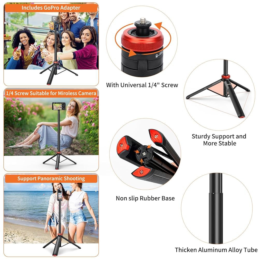 UURig 확장 가능한 셀카봉 삼각대 8 DJI 기타 One 10 R 액션 카메라용 GoPro Insta (127.9cm/50.7인치) 5 6 7 Max 360 Osmo Actio - 상세 이미지 3