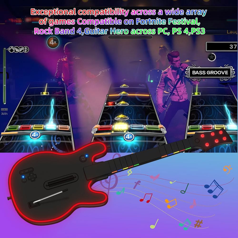 Lyvix Wireless Guitar Hero Controller for PS3/PS4/PC, Rechargeable Game Hero, Rock Band, Clone Fortn - 상세 이미지 2