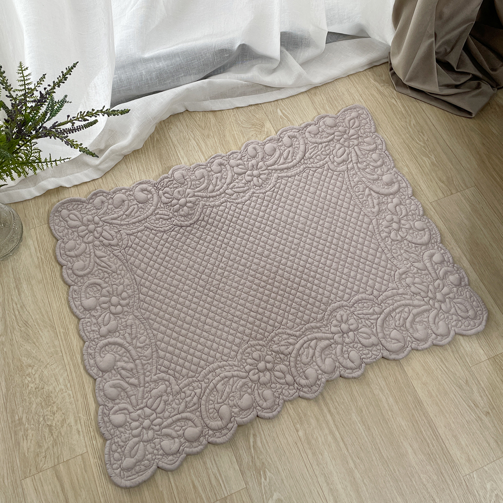 프렌치 플로랄 누빔 순면 발매트 욕실매트 그레이, 64x47cm