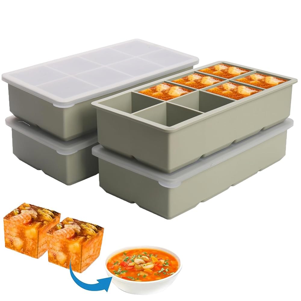 jootic 뚜껑이 있는 1/2컵 실리콘 완벽한 만들기 32개의 (그린 식사 분량 준비 큐브 냉동용, 트레이 4팩) 냉동고 소스 및 4팩, 몰드 요리의 - 다양한 기타 - 상품 이미지