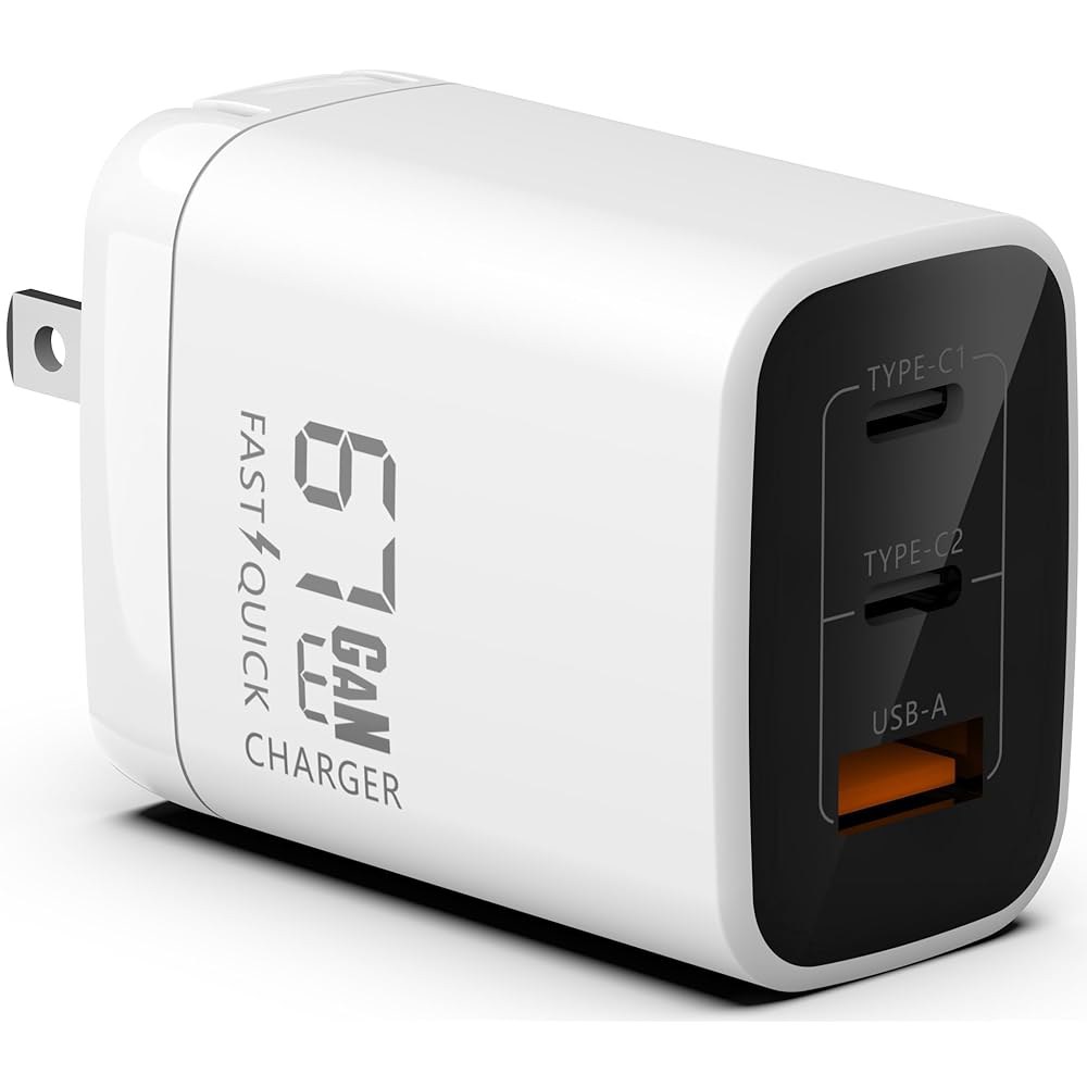 고속 67W 듀얼 USB-C 플러스 태블릿 컴팩트 수천 파워 기타 67W) (화이트, 개의 딜리버리 USB-A 장치용 스마트폰, - 충전기 어댑터 및 GaN 노트북, 전원 - 상품 이미지