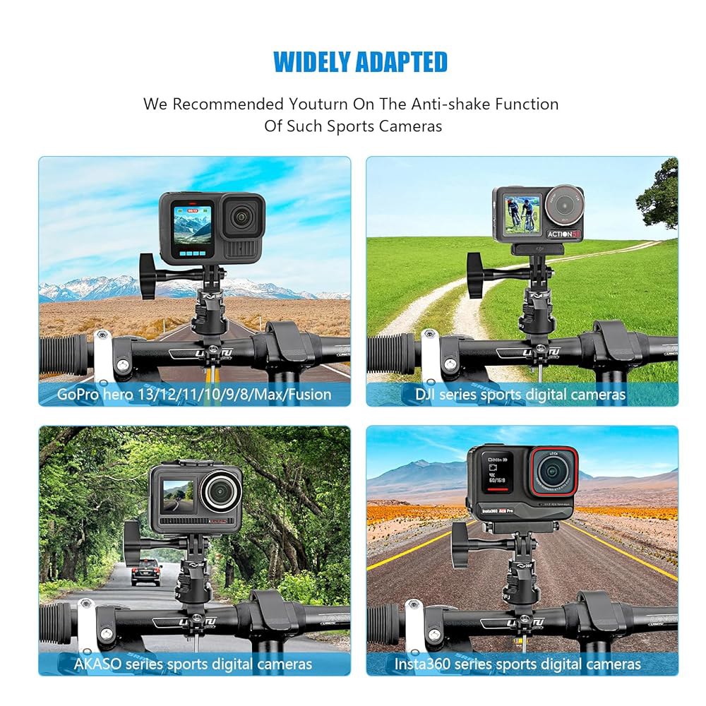 SKYJFFJ 자전거 핸들바 마운트, Gopro Hero 13 12 11 10 9 8 360도 알루미늄 합금 오토바이 카메라 DJI Osmo Insta360 AKASO 및 기타 - 상세 이미지 3