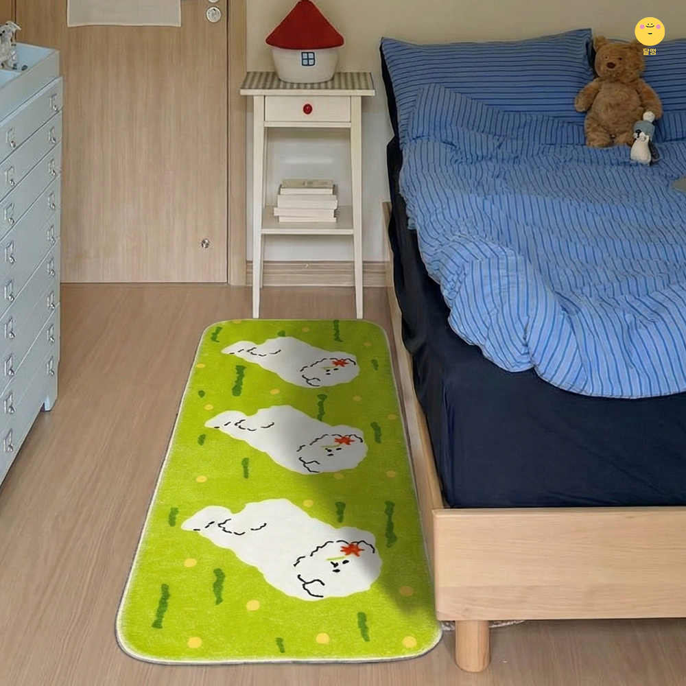 달떵 귀여운 플라워 퍼피 가든 강아지 침대 침실 아기방 긴 러그 그린, 120x40cm