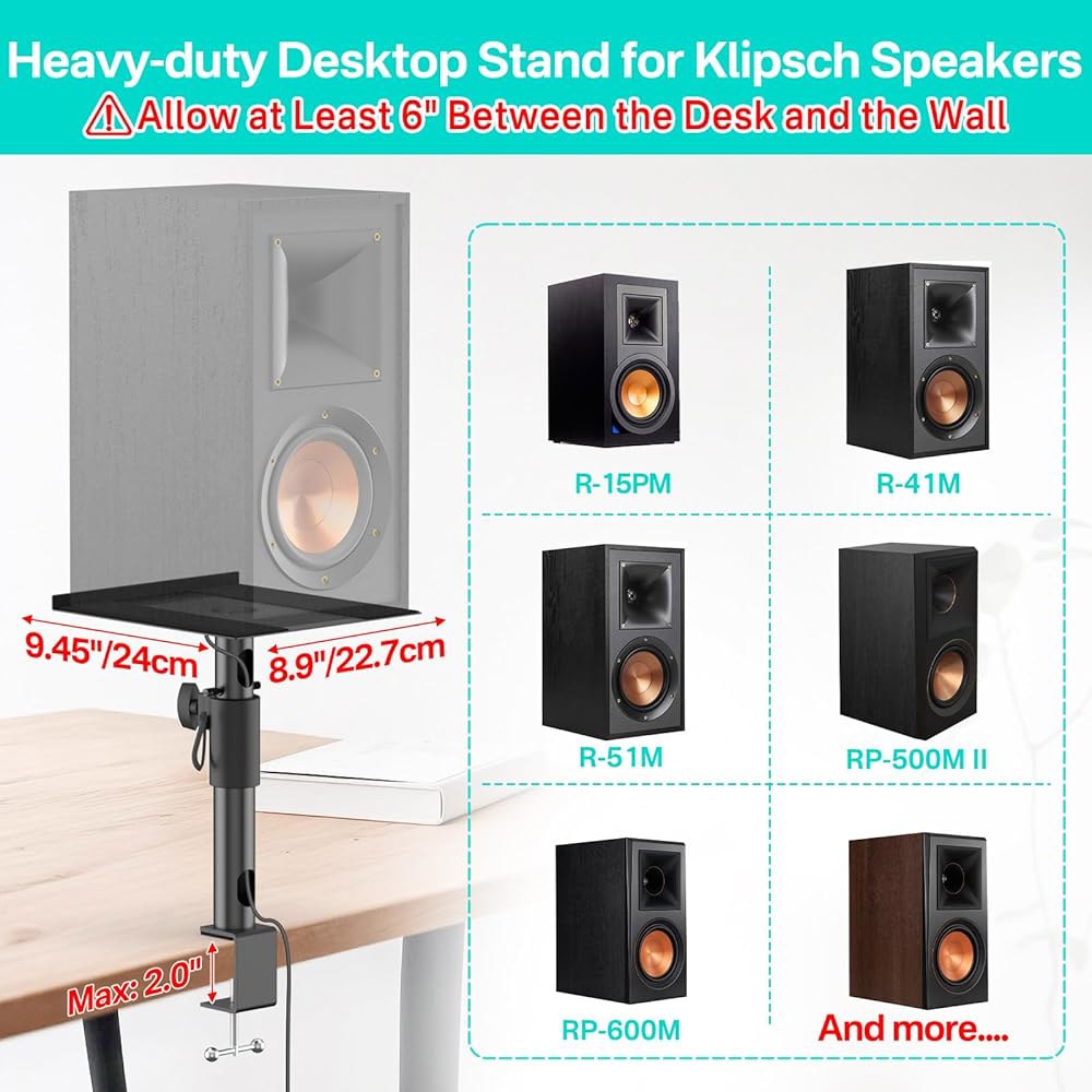 Klipsch 책장 스피커 스탠드용 클램프 조절 케이블 기타 R-15PM R-51M, 높이 Wr 데스크탑 - 스탠드 페어 및 책상 R-41M, 온 R-50M, 관리용 데스크 가능한 - 상세 이미지 2