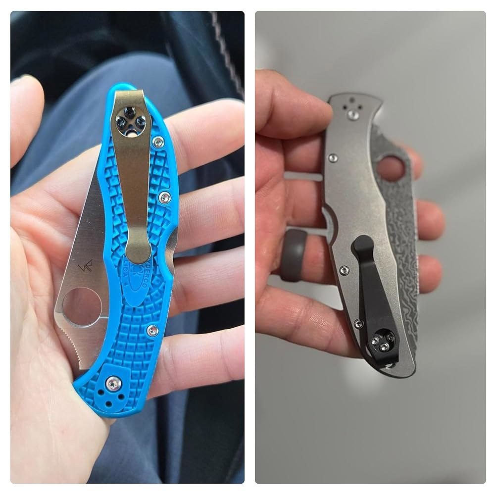 Spyderco Para 3, 준군사 2 및 기타 모델 나이프용 티타늄 딥 캐리 포켓 클립 2팩, 나사 6개가 있는 프리미엄 맞춤형 클립, 스톤 워시 Black - 상세 이미지 3