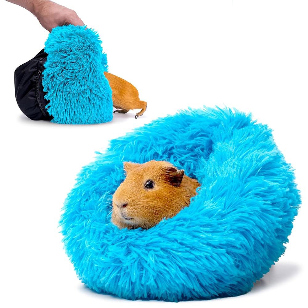 Paw Inspired Furr-O 기니피그 및 기타 작은 동물을 위한 지퍼 온 스판덱스 플리스 바닥이 있는 Burrowing 반려동물 침대, 아늑한 캐리어, 은신처 강화 장난감, - 상품 이미지