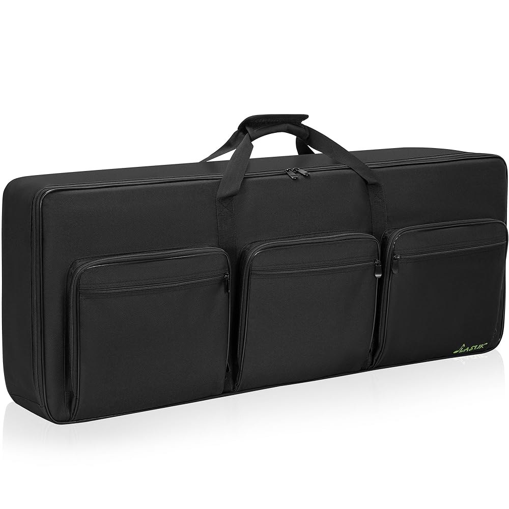 LASUK 61키 키보드 케이스, 전기 x 13cm 피아노 기타 포켓 39.1cm(40x5.1x15.2인치) 액세서리용 6개 스트랩 가능한 103.1cm 및 조절 가방, 포함 - 상품 이미지
