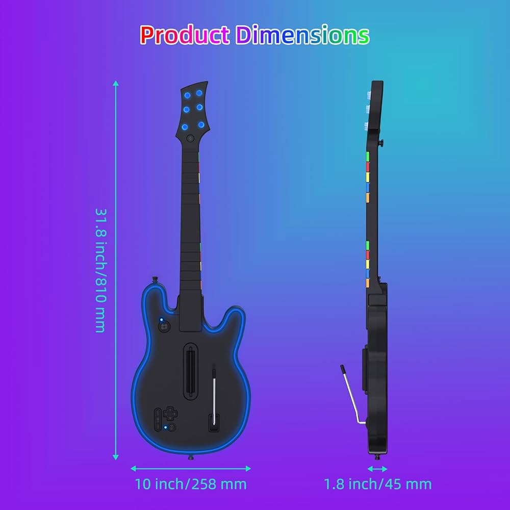 JJDWIN Wireless Guitar Hero Controller with RGB & Strap for Band Rock Dongle,Black PS4/PS3/PC, Fortn - 상세 이미지 2