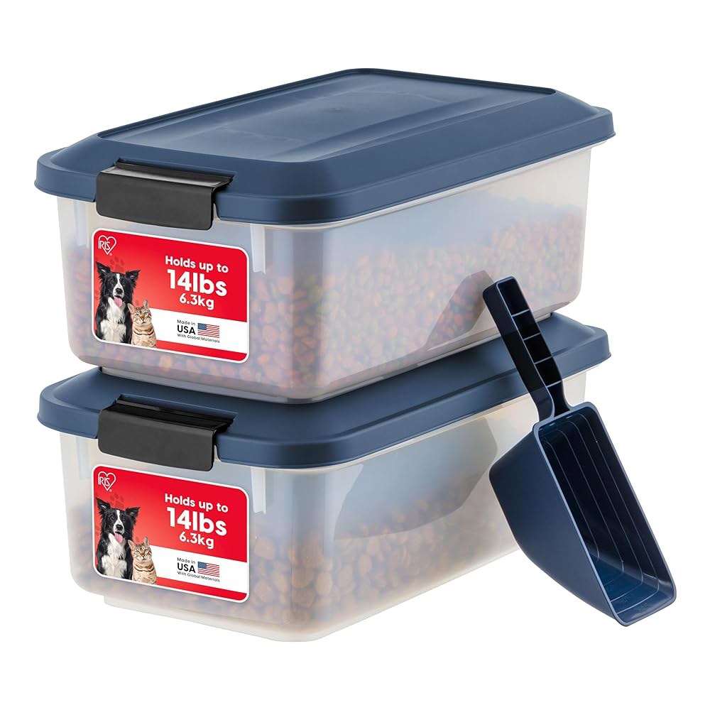 IRIS USA WeatherPro 밀폐 반려동물 사료 보관 용기, 최대 6.4kg(14파운드), 개 고양이 새 및 기타 보관함, 해충을 막아줍니다. 반투명 바디, BPA 프리, - 상품 이미지