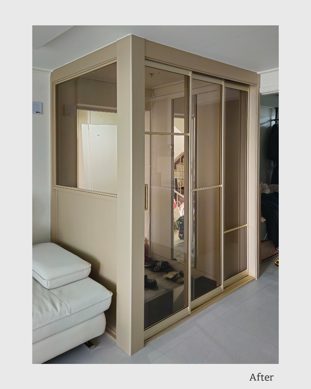 현관인테리어 ㄱ자중문 3연동 파티션중문 원슬라이딩파티션