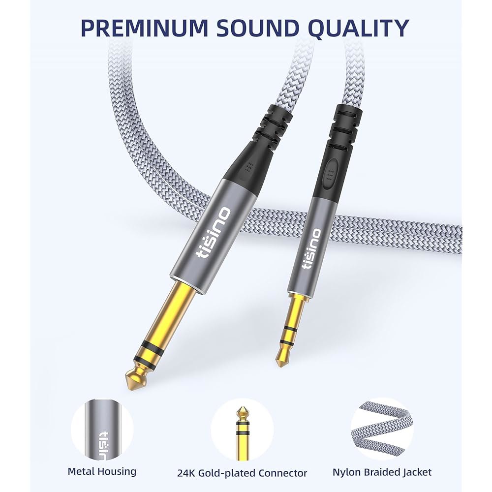 tisino 1/8 ~ 1/4 스테레오 케이블, 3.5mm 어댑터 Aux 코드 오디오 케이블 기타, 키보드 피아노, 노트북, 홈 시어터 장치, 스피커 및 앰프용 - 3m(10피트) - 상세 이미지 2