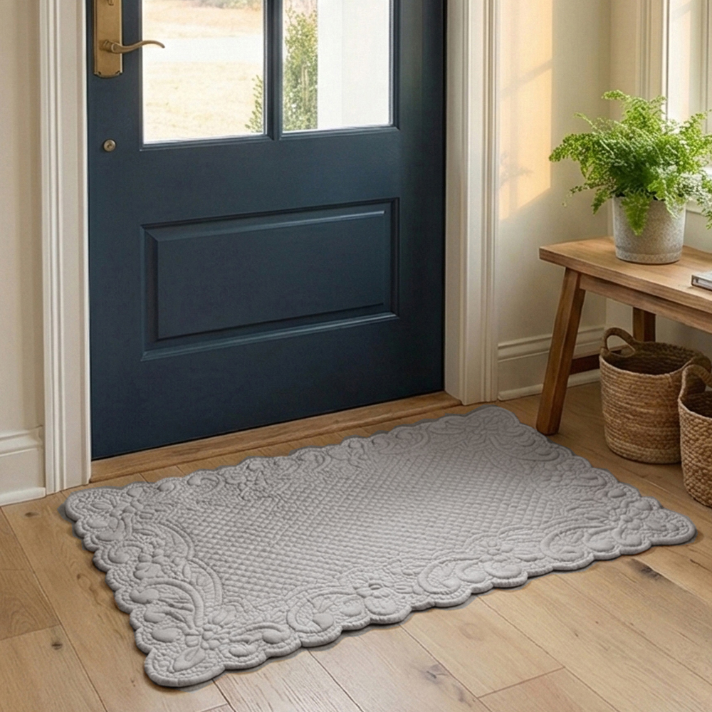 프렌치 플로랄 누빔 순면 발매트 욕실매트 그레이, 64x47cm