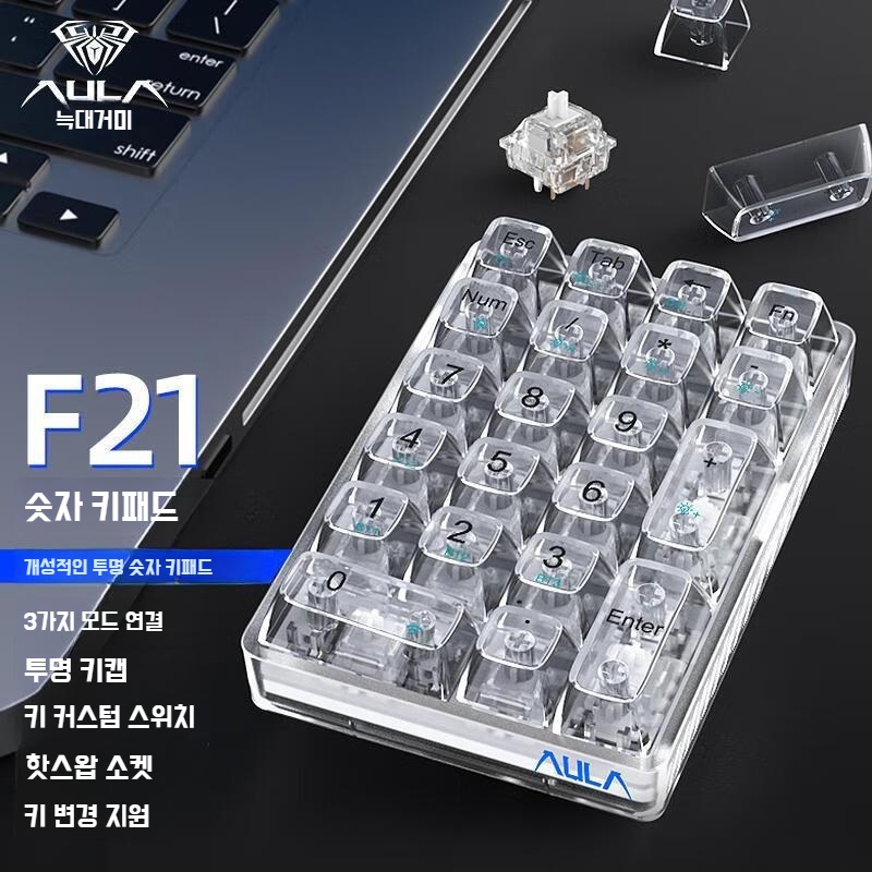 AULA F21 숫자키패드 독거미 아우라 숫자키보드 F21 화이트 투명 소형 얼음축 - 상품 이미지