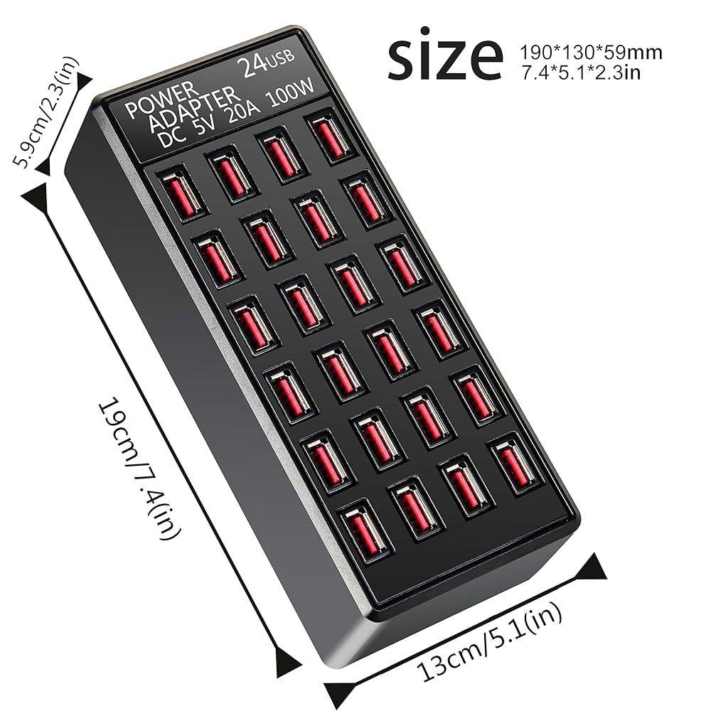 100w 24(20A) 포트, USB 고속 충전 스테이션, 여행용 데스크탑 충전기, 스마트폰, 테이블 및 기타 장치와 호환되는 멀티 포트 스테이션 오거나이저 20-port - 상세 이미지 3