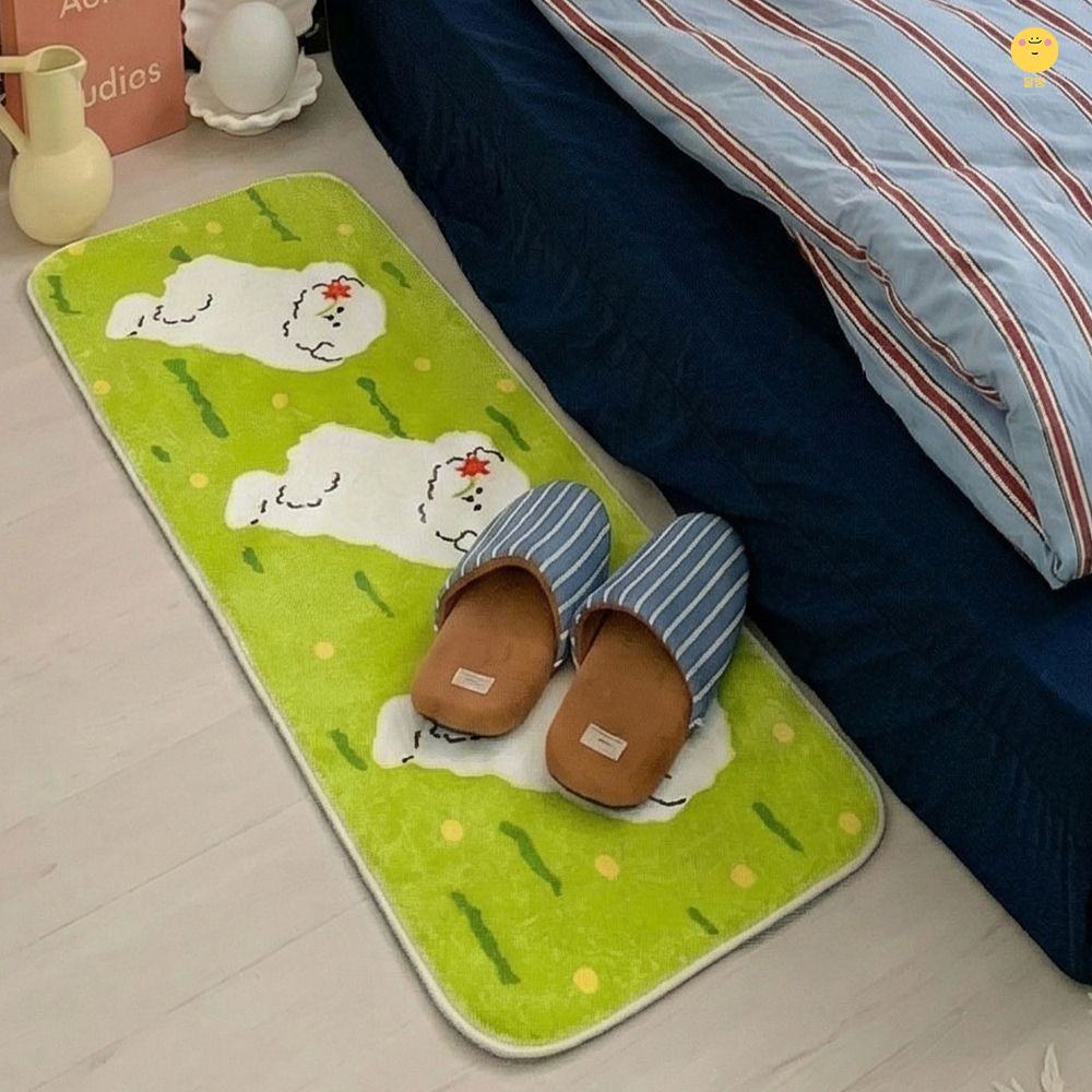 달떵 귀여운 플라워 퍼피 가든 강아지 침대 침실 아기방 긴 러그 그린, 120x40cm