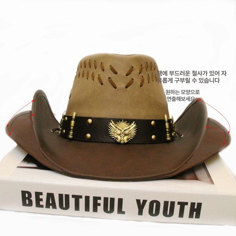 고급가죽 카우보이모자 초원 cowboy 서부 신사 사파리 버킷햇 모자 남자페도라 - 상세 이미지 3