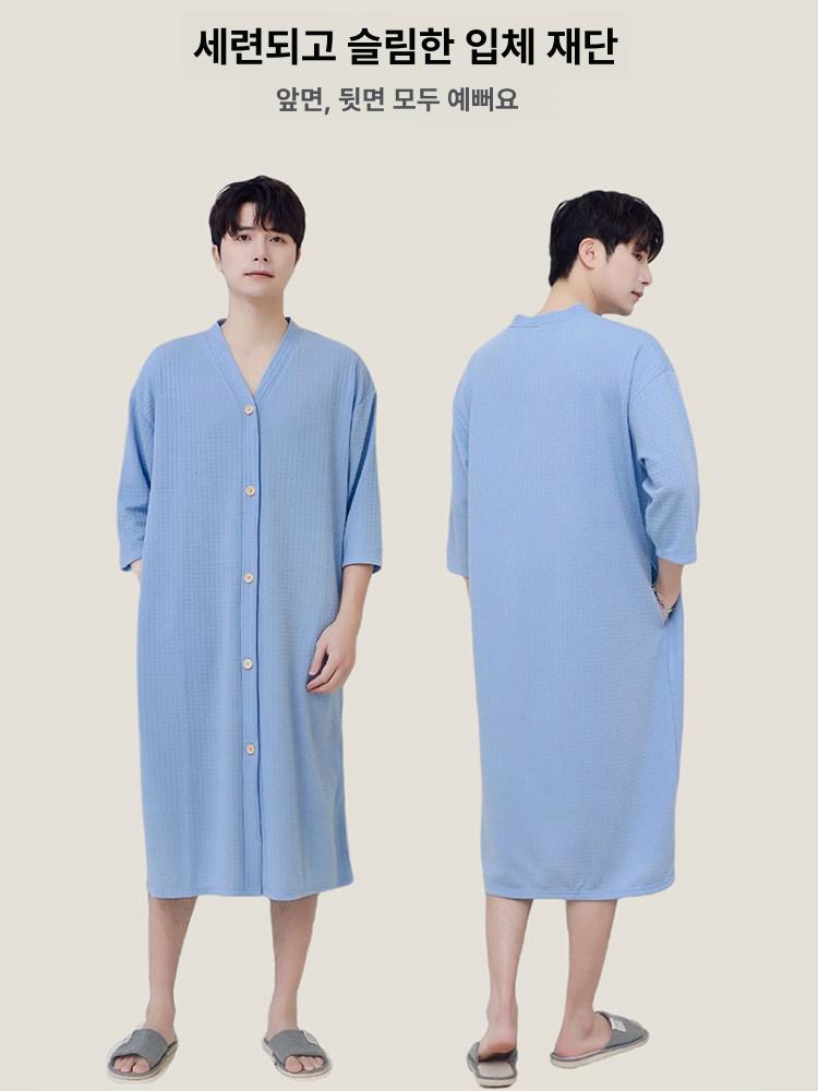 남자 원피스 봄 여름 잠옷 남성 모달 수면 롱 가운 남성용 코튼 루즈핏 - 상세 이미지 3