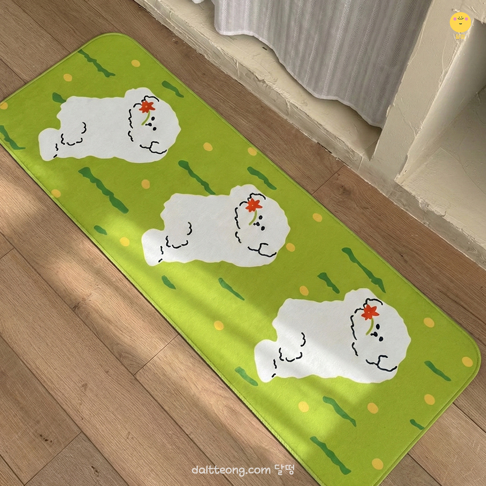 달떵 귀여운 플라워 퍼피 가든 강아지 침대 침실 아기방 긴 러그 그린, 120x40cm