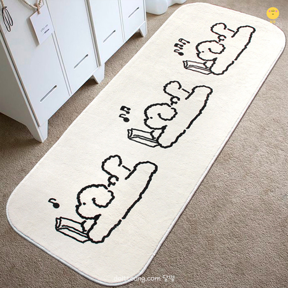 달떵 귀여운 스케치 퍼피 강아지 침대 침실 아기방 긴 러그 화이트, 120x40cm