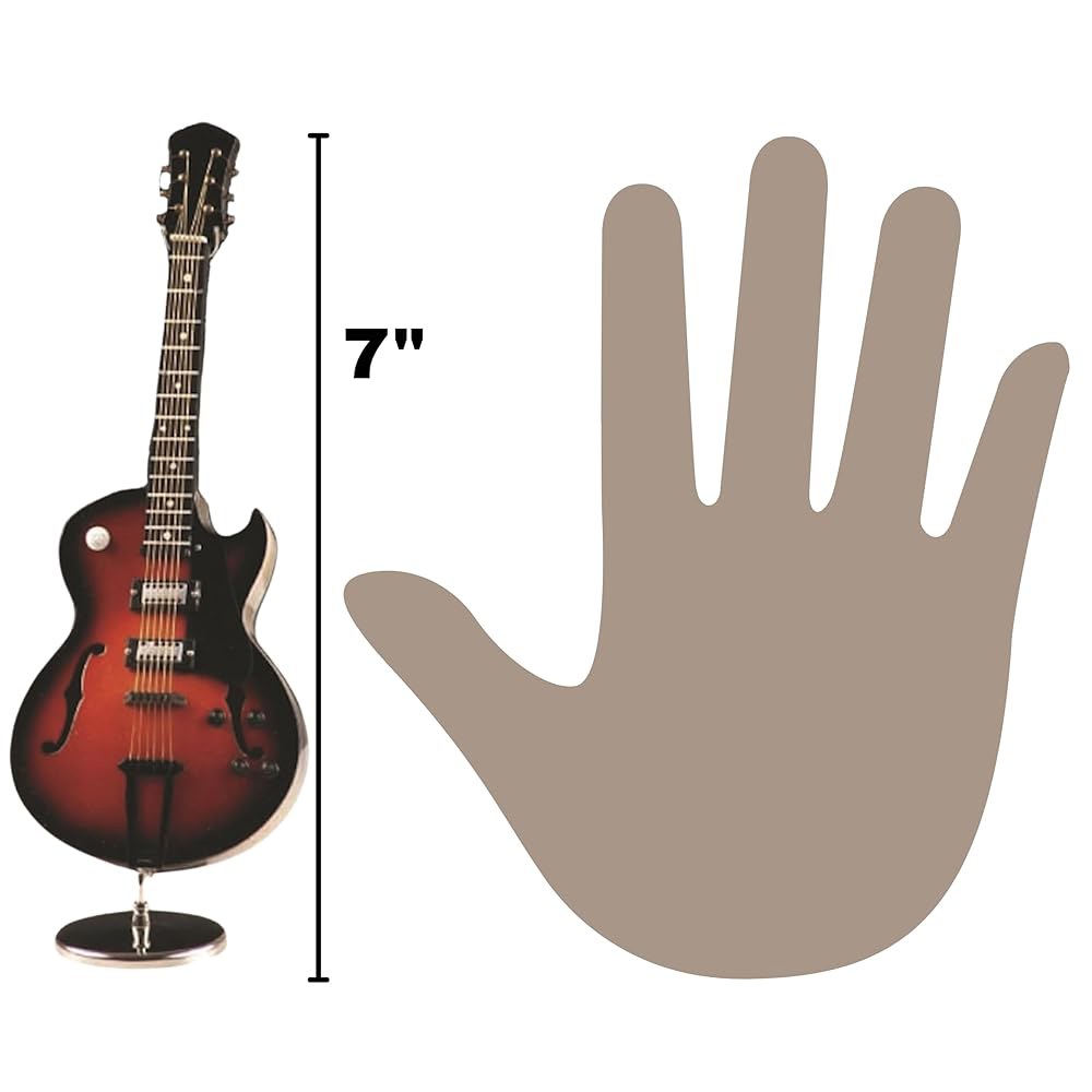 Broadway Gifts 17.3cm(6.8인치) 브라운 우드 일렉트릭 기타 미니어처 장식, 스탠드 및 케이스 포함 - 상세 이미지 2